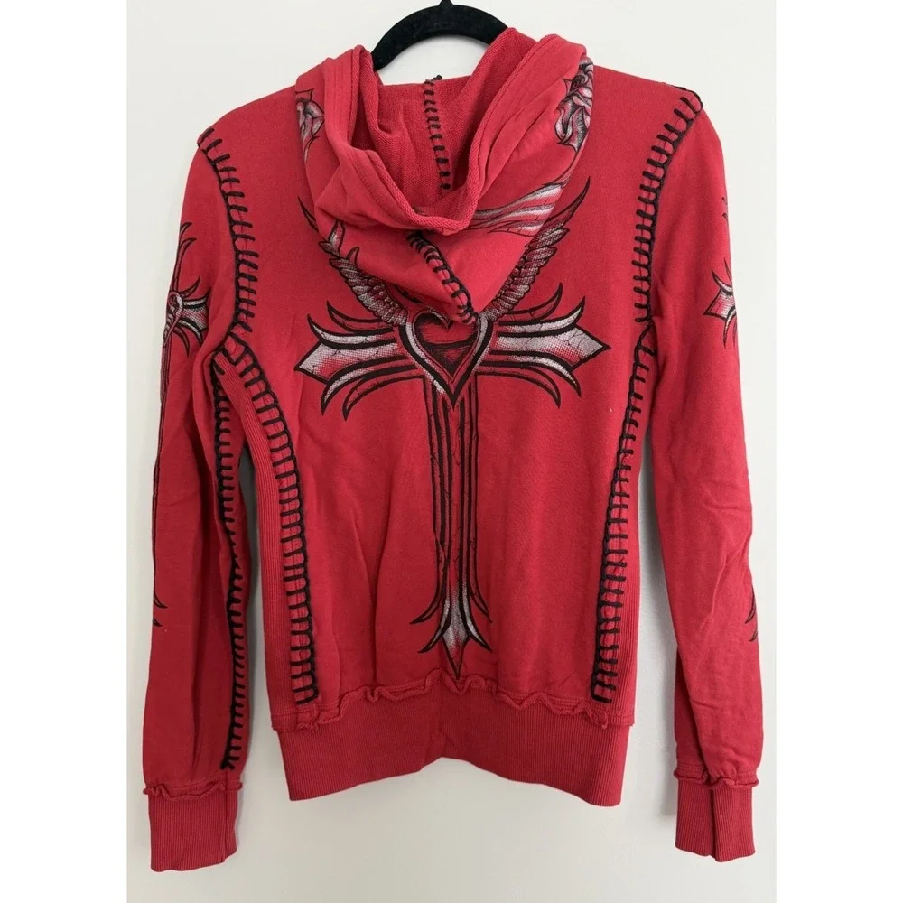 Sinful by Affliction Y2K Hoodie Cyber Grunge Goth Red Women's Size Small - Picture 2 of 10